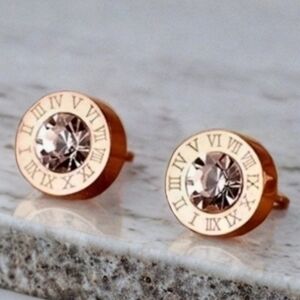 ANTHROPOLOGIE ROSE ROMAN NUMERAL STUD EARRINGS 1